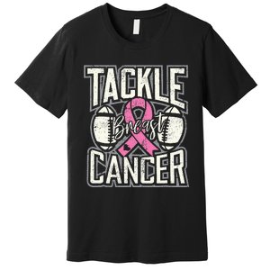 Tackle Breast Cancer Awareness Football Pink Ribbon Premium T-Shirt