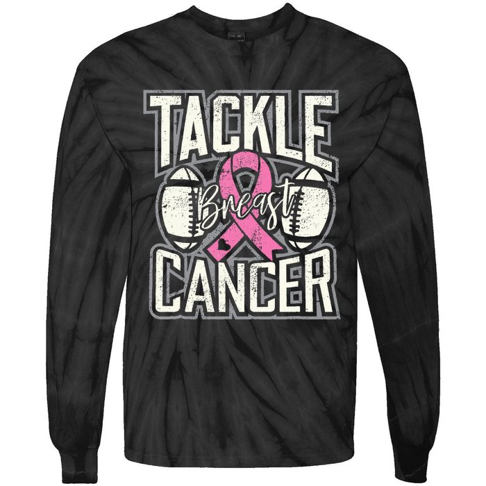 Tackle Breast Cancer Awareness Football Pink Ribbon Tie-Dye Long Sleeve Shirt