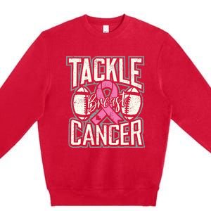 Tackle Breast Cancer Awareness Football Pink Ribbon Premium Crewneck Sweatshirt