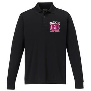 Tackle Breast Cancer Awareness Pink Football Ribbon Performance Long Sleeve Polo