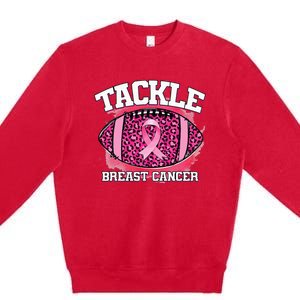 Tackle Breast Cancer Awareness Pink Football Ribbon Premium Crewneck Sweatshirt