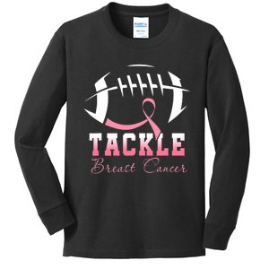 Tackle Breast Cancer Awareness Football Pink Ribbon Football Fan Kids Long Sleeve Shirt