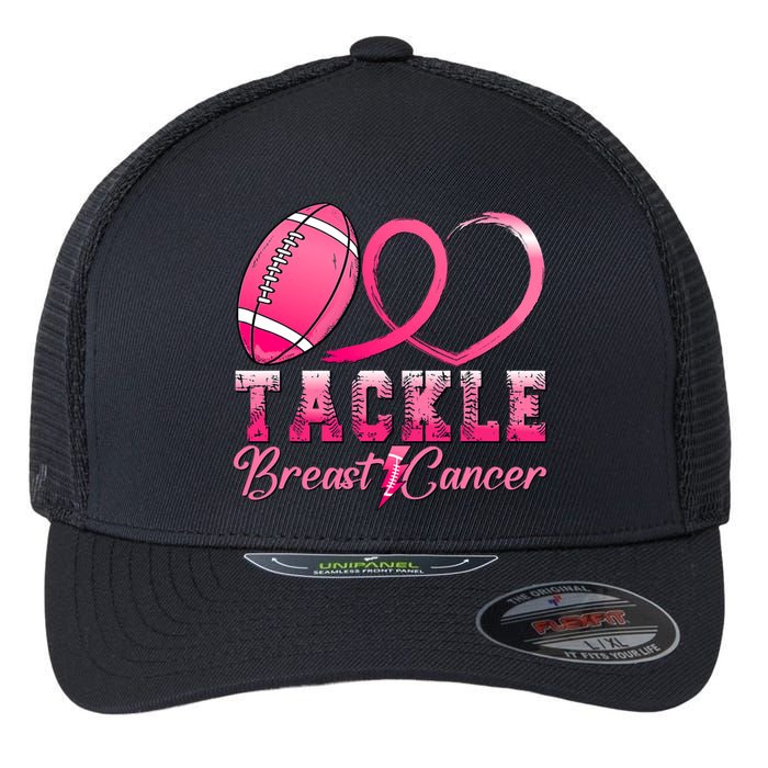 Tackle Breast Cancer Awareness Football Pink Ribbon Flexfit Unipanel Trucker Cap