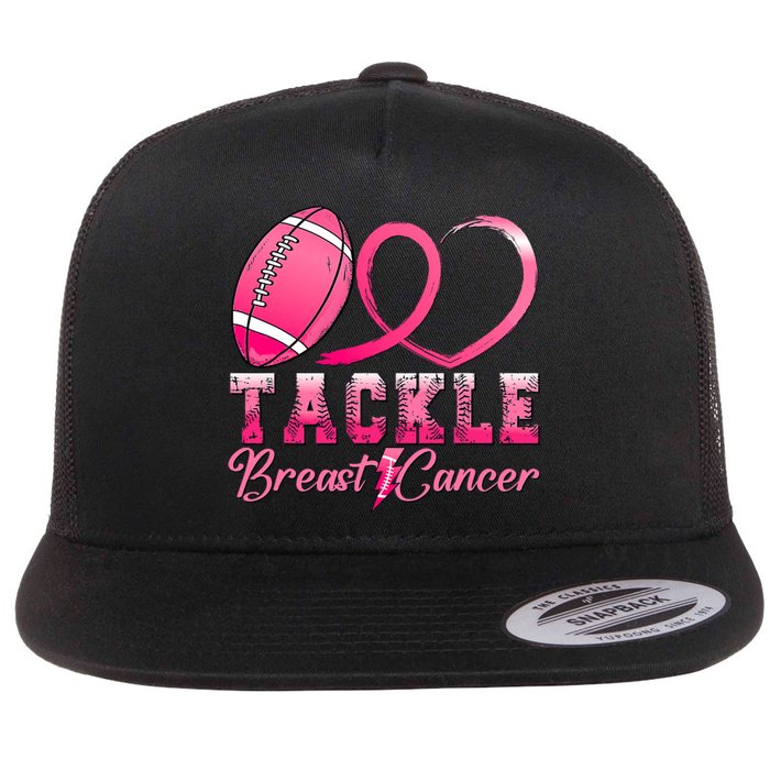 Tackle Breast Cancer Awareness Football Pink Ribbon Flat Bill Trucker Hat