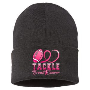 Tackle Breast Cancer Awareness Football Pink Ribbon Sustainable Knit Beanie