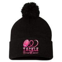 Tackle Breast Cancer Awareness Football Pink Ribbon Pom Pom 12in Knit Beanie