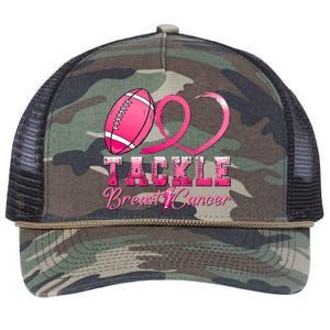 Tackle Breast Cancer Awareness Football Pink Ribbon Retro Rope Trucker Hat Cap