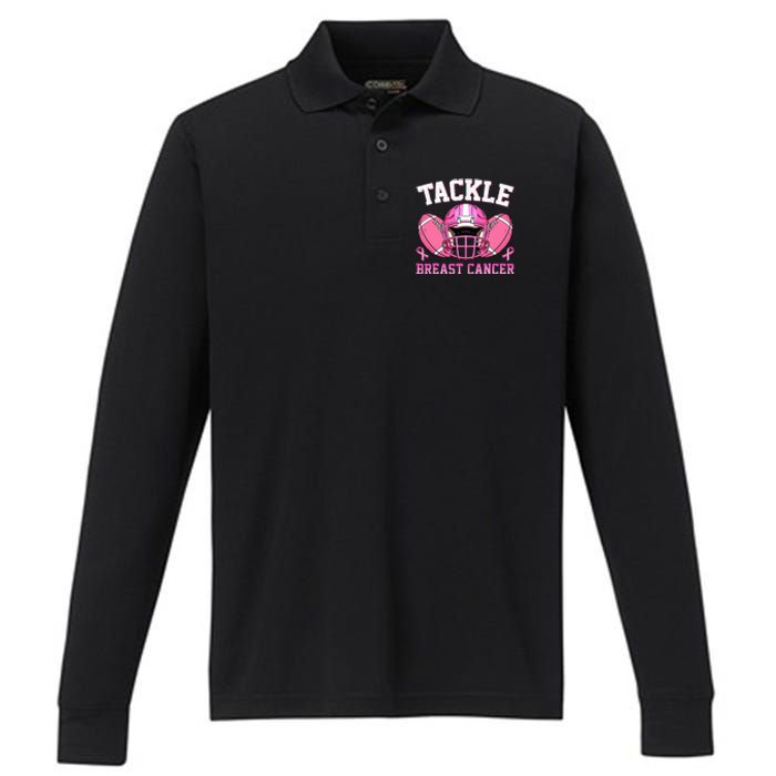 tackle breast cancer awareness pink ribbon wo  Performance Long Sleeve Polo