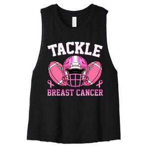 tackle breast cancer awareness pink ribbon wo  Women's Racerback Cropped Tank