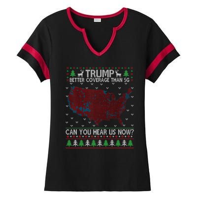 Trump Better Coverage Than 5g Can You Hear Us Now Chirtsmas Ugly Ladies Halftime Notch Neck Tee