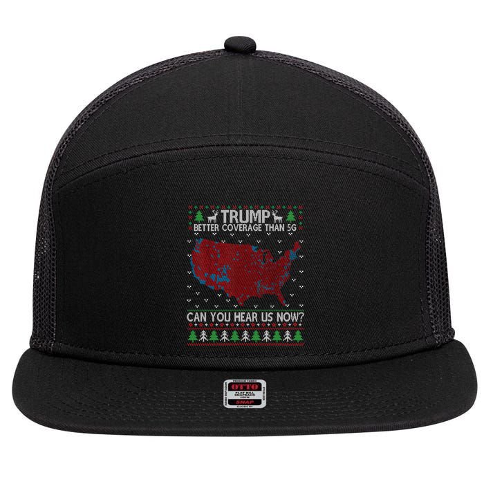 Trump Better Coverage Than 5g Can You Hear Us Now Chirtsmas Ugly 7 Panel Mesh Trucker Snapback Hat