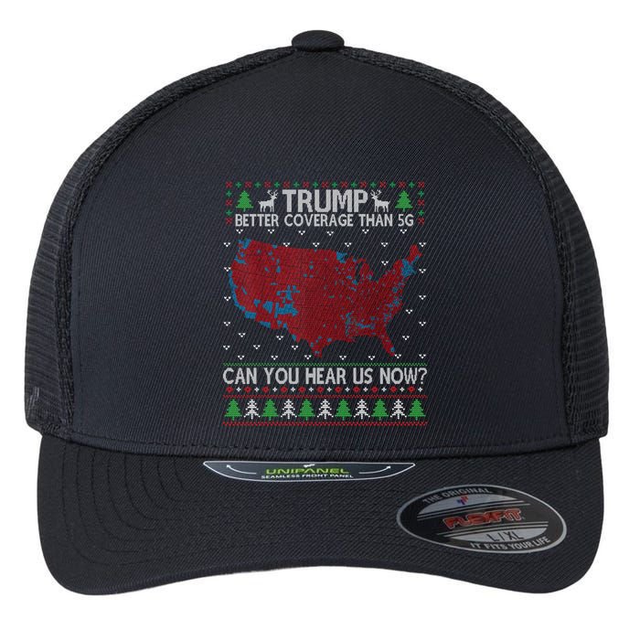 Trump Better Coverage Than 5g Can You Hear Us Now Chirtsmas Ugly Flexfit Unipanel Trucker Cap