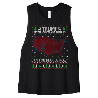 Trump Better Coverage Than 5g Can You Hear Us Now Chirtsmas Ugly Women's Racerback Cropped Tank