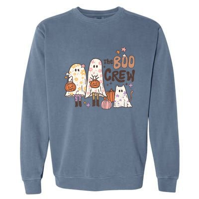 The Boo Crew Matching Retro Ghost Cat Trick Or Treat Costume Cute Gift Garment-Dyed Sweatshirt