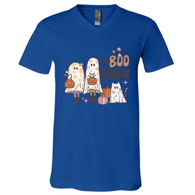 The Boo Crew Matching Retro Ghost Cat Trick Or Treat Costume Cute Gift V-Neck T-Shirt