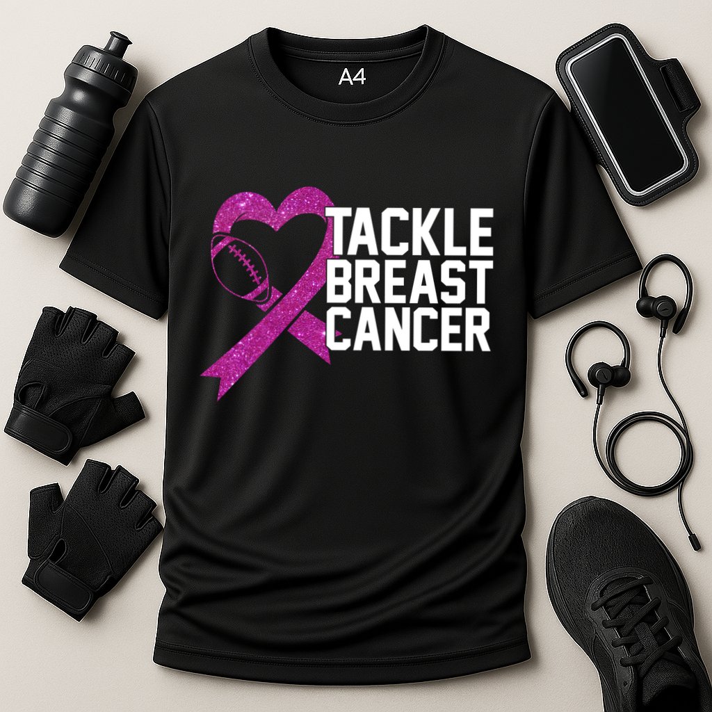 Tackle Breast Cancer Awareness Heart Football Cooling Performance Crew T-Shirt