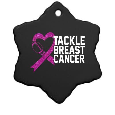 Tackle Breast Cancer Awareness Heart Football Ceramic Star Ornament