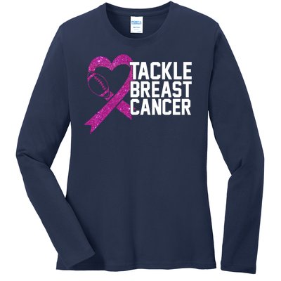 Tackle Breast Cancer Awareness Heart Football Ladies Long Sleeve Shirt