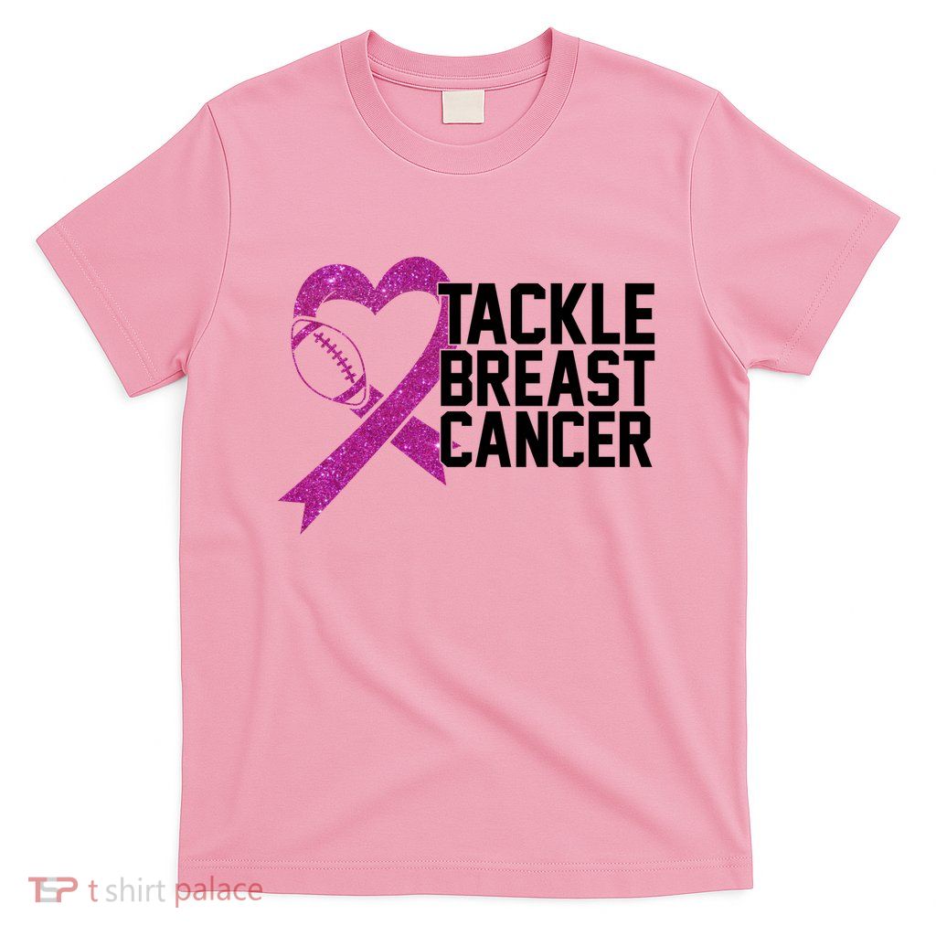 Tackle Breast Cancer Awareness Heart Football T-Shirt