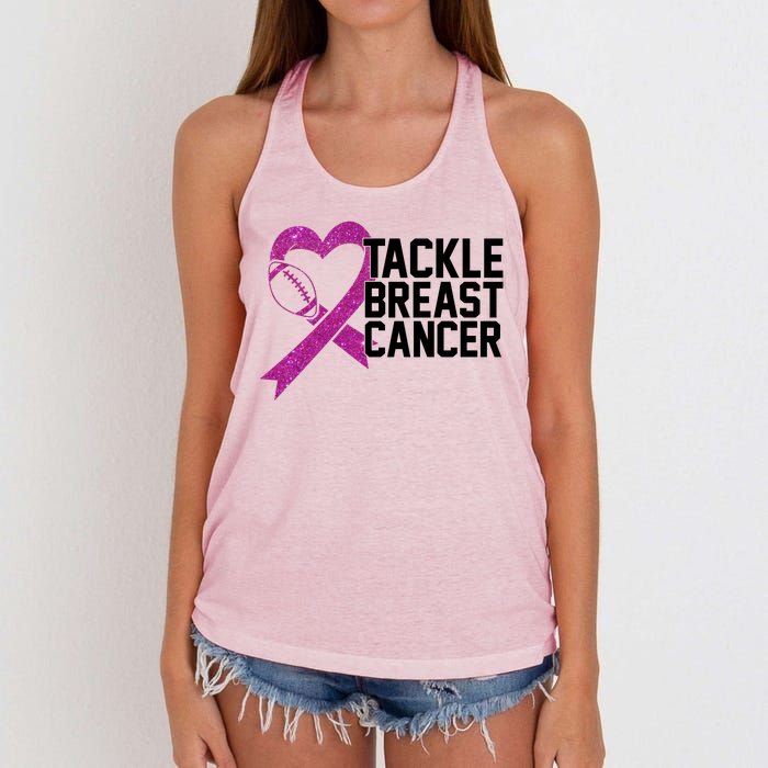 Tackle Breast Cancer Awareness Heart Football Women's Knotted Racerback Tank