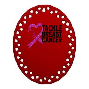 Tackle Breast Cancer Awareness Heart Football Ceramic Oval Ornament