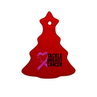 Tackle Breast Cancer Awareness Heart Football Ceramic Tree Ornament