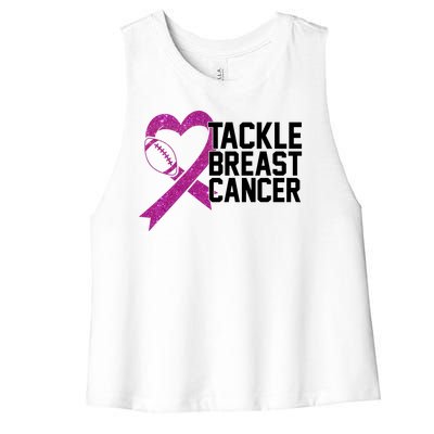 Tackle Breast Cancer Awareness Heart Football Women's Racerback Cropped Tank