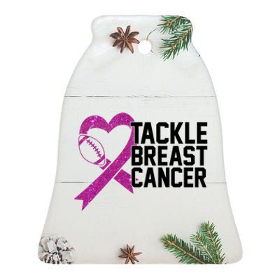 Tackle Breast Cancer Awareness Heart Football Ceramic Bell Ornament