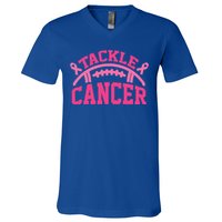 Tackle Breast Cancer Awareness Football Pink Ribbon V-Neck T-Shirt