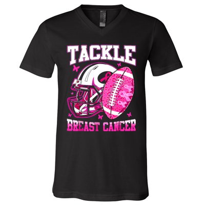 Tackle Breast Cancer Awareness Fighting American Football V-Neck T-Shirt