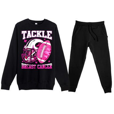 Tackle Breast Cancer Awareness Fighting American Football Premium Crewneck Sweatsuit Set