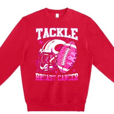 Tackle Breast Cancer Awareness Fighting American Football Premium Crewneck Sweatshirt