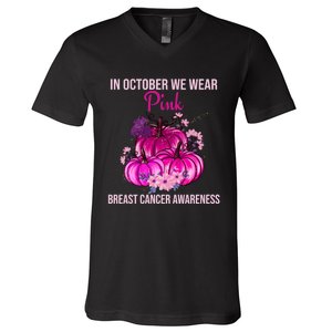 Thanksgiving Breast Cancer Awareness V-Neck T-Shirt