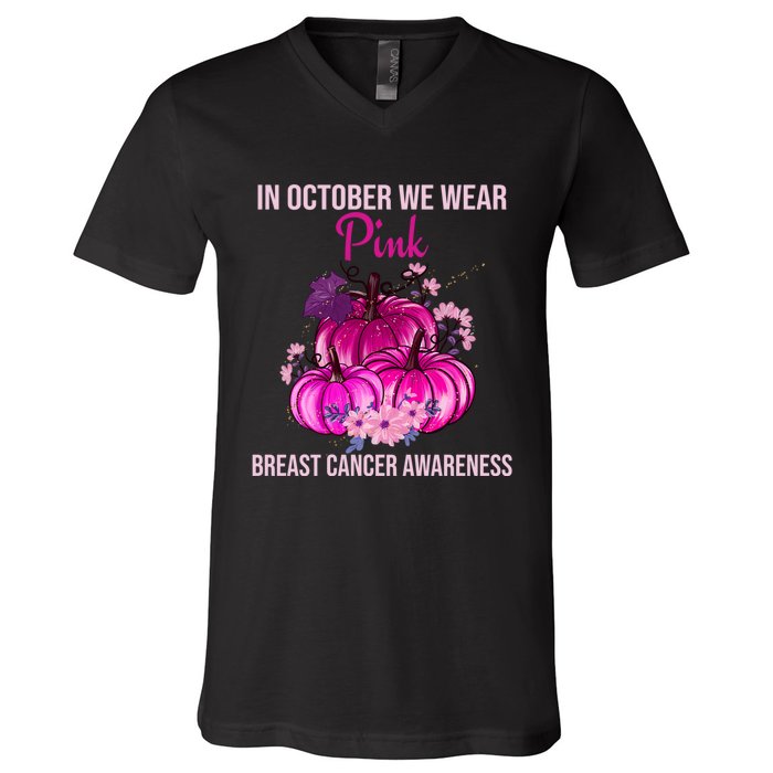 Thanksgiving Breast Cancer Awareness V-Neck T-Shirt