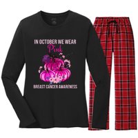 Thanksgiving Breast Cancer Awareness Women's Long Sleeve Flannel Pajama Set 