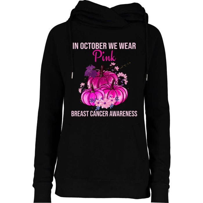 Thanksgiving Breast Cancer Awareness Womens Funnel Neck Pullover Hood