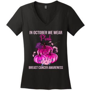 Thanksgiving Breast Cancer Awareness Women's V-Neck T-Shirt