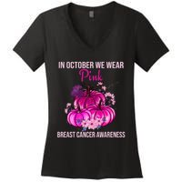 Thanksgiving Breast Cancer Awareness Women's V-Neck T-Shirt