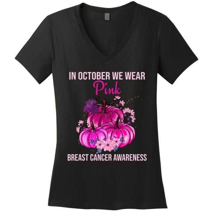 Thanksgiving Breast Cancer Awareness Women's V-Neck T-Shirt