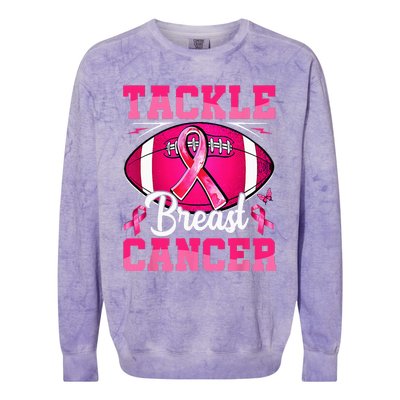 Tackle Breast Cancer Warrior Ribbon Football Colorblast Crewneck Sweatshirt