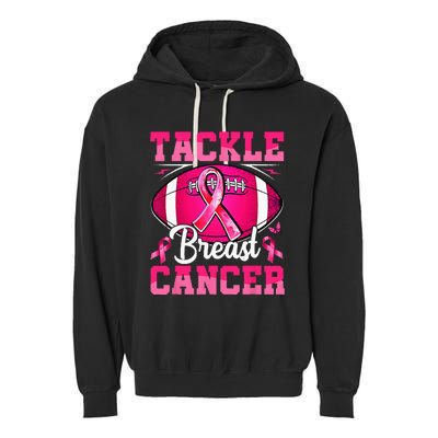 Tackle Breast Cancer Warrior Ribbon Football Garment-Dyed Fleece Hoodie