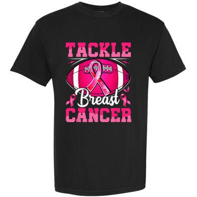 Tackle Breast Cancer Warrior Ribbon Football Garment-Dyed Heavyweight T-Shirt