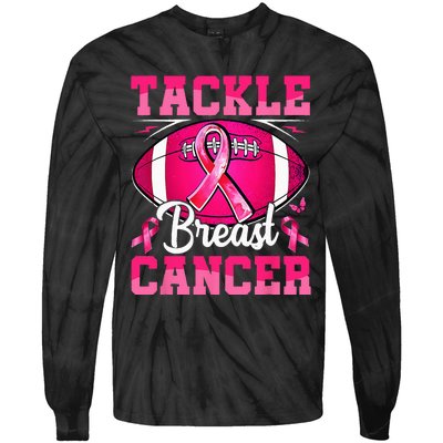 Tackle Breast Cancer Warrior Ribbon Football Tie-Dye Long Sleeve Shirt