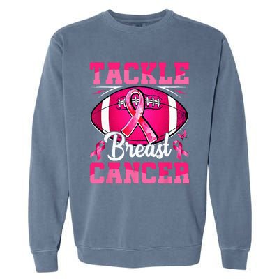 Tackle Breast Cancer Warrior Ribbon Football Garment-Dyed Sweatshirt