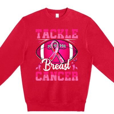 Tackle Breast Cancer Warrior Ribbon Football Premium Crewneck Sweatshirt