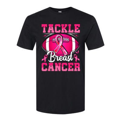 Tackle Breast Cancer Warrior Ribbon Football Softstyle CVC T-Shirt