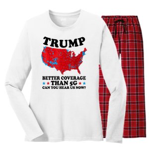 Trump Better Coverage Than 5g Can You Hear Us Now Usa Funny Women's Long Sleeve Flannel Pajama Set 