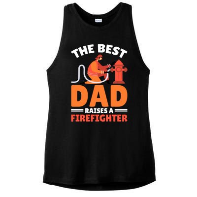 The Best Dad Raises A Firefighter Gift Ladies PosiCharge Tri-Blend Wicking Tank