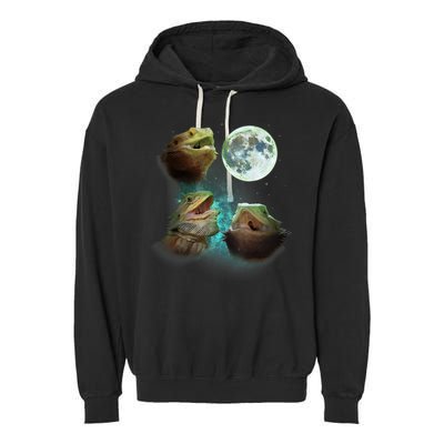 Three Bearded Dragons Howl At Moon 3 Wolfs Wolves Parody Garment-Dyed Fleece Hoodie