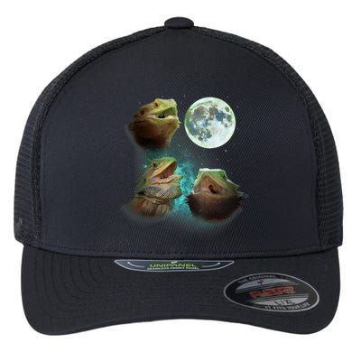 Three Bearded Dragons Howl At Moon 3 Wolfs Wolves Parody Flexfit Unipanel Trucker Cap
